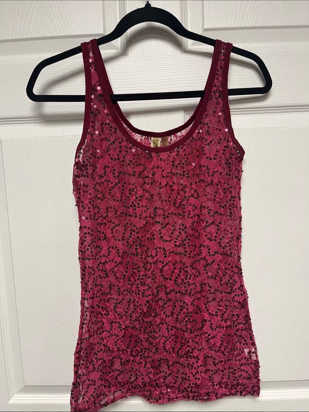 BKE Magenta Sequin Scoop Neck Tank